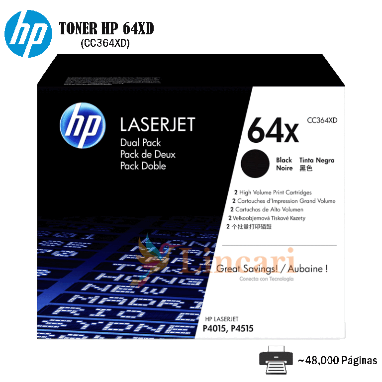 Toner HP CC364XD Cartucho 64XD Negro Original